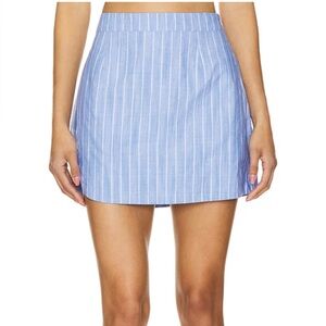 Pre-Owned Line & Dot Mer Curve Mini Skirt in Oxford Blue XS|100% Cotton|Revolve
